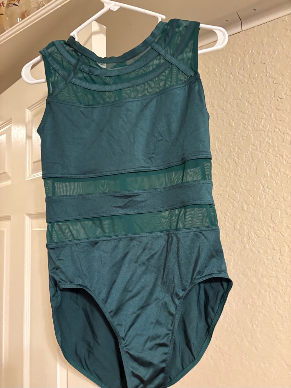 Women’s Green Mesh Panel One-Piece Leotard